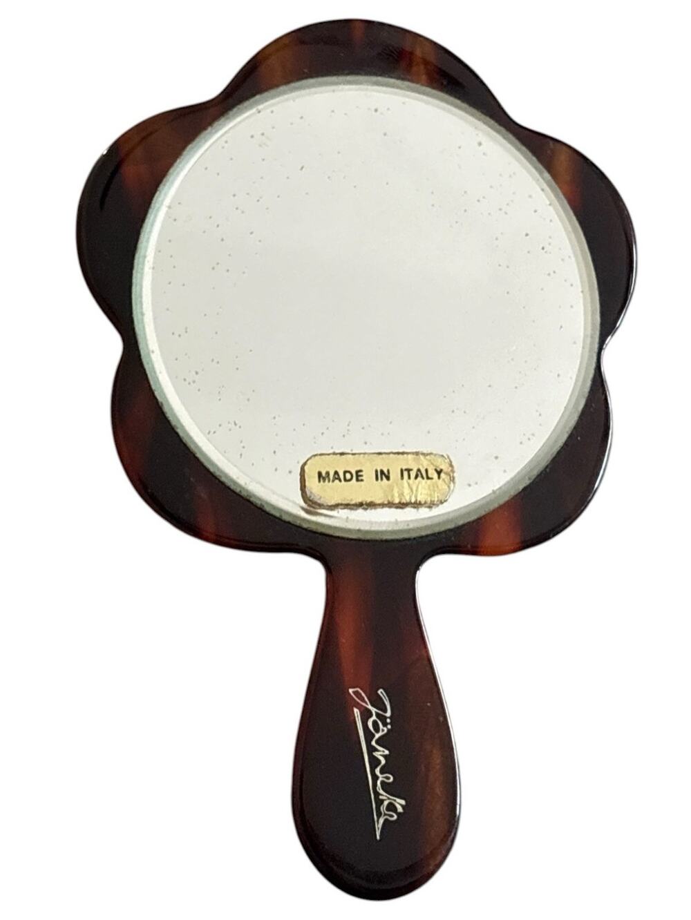Vtg Janeke Italy Faux Tortoise Lucite Hand Mirror Vanity Travel Purse Size MCM